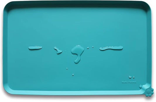 Hoki Found Silicone Non Slip Pet Feeding Mats - Dog Cat Bowl Placemats - Waterproof Food Mats for Floors - Teal by Hoki+Found