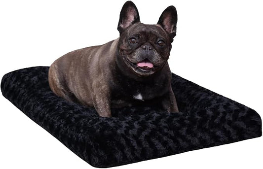 KSIIA Washable Dog Bed Anti-Slip Dog Crate Beds Deluxe Plush Kennel Pad Comfy Pet Sleeping Mat for Small Dogs, 23" x 18", Black by KSIIAPetProducts