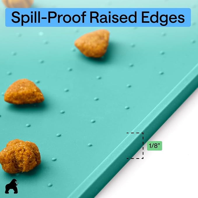 GORILLA GRIP 100% Waterproof Raised Edge BPA Free Silicone Pet Feeding Mat, Dog Cat Food Mats Contain Spills Protects Floors, Placemats for Cats and Dogs Water Bowl, Pets Accessories 23x15 Turquoise - Image 7