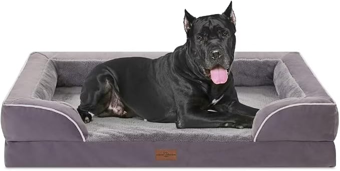 Comfort Expression Orthopedic Dog Bed for Extra Large Dogs with Bolster | Waterproof Dog Couch Bed with Washable Cover & Non-Slip Bottom, Supportive Egg Crate Foam Big Dog Bed, 53x42Inch by ComfortExpression