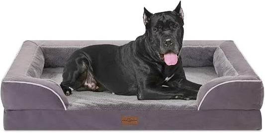 Comfort Expression Orthopedic Dog Bed for Extra Large Dogs with Bolster | Waterproof Dog Couch Bed with Washable Cover & Non-Slip Bottom, Supportive Egg Crate Foam Big Dog Bed, 53x42Inch by ComfortExpression