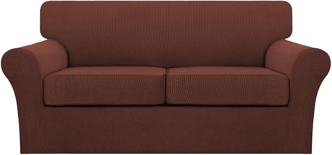 Turquoize 3 Piece Sofa Covers for 2 Cushion Couch Sofa Slipcover Soft Couch Cover for Dogs-Washable Sofa Furniture Cover with 2 Individual Cushion Covers, Feature Fabric (2 Cushion Sofa, Burnt Brick) by Turquoize