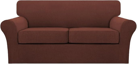 Turquoize 3 Piece Sofa Covers for 2 Cushion Couch Sofa Slipcover Soft Couch Cover for Dogs-Washable Sofa Furniture Cover with 2 Individual Cushion Covers, Feature Fabric (2 Cushion Sofa, Burnt Brick) by Turquoize