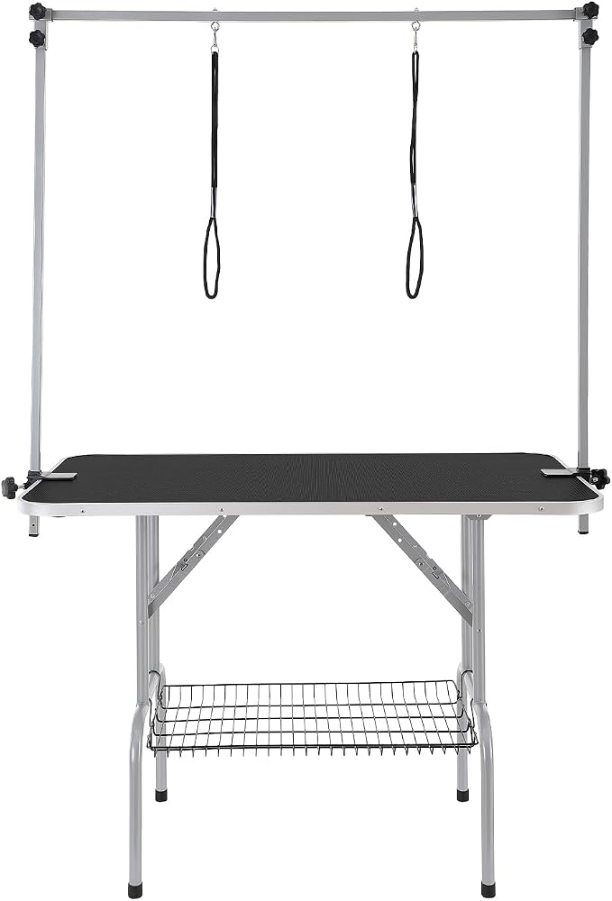 VEVOR Pet Grooming Table, 46 Inch Grooming Station with 2 Height Adjustable Arms, 330LBS Static Load Capacity, Foldable Dog Groom Station with No-Sit Haunch Holder with Loop, for Medium/Small Dogs by VEVOR