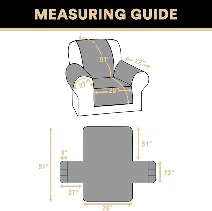 PrinceDeco Recliner Cover 100% Waterproof Couch Cover Sofa Cover for Living Room Water Resistant Furniture Protector with Elastic Straps for Pets Dog(Recliner28,Smoke Blue) - Image 2