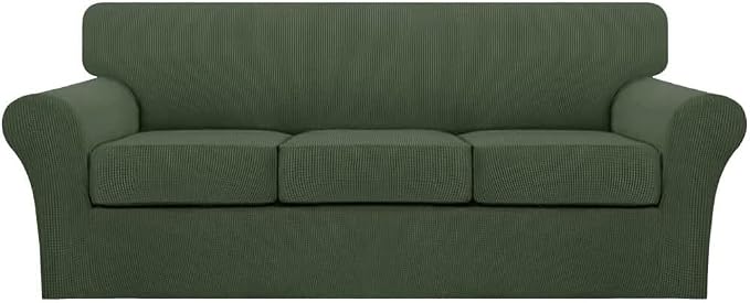Turquoize 4 Piece Sofa Covers for 3 Cushion Couch Sofa Slipcover Soft Couch Cover for Dogs Washable Furniture Cover with 3 Individual Large Cushion Covers Feature Fabric (Large Sofa, Bronze Green) by Turquoize