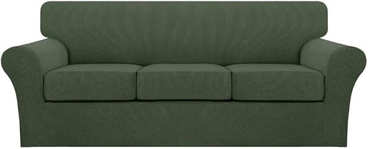 Turquoize 4 Piece Sofa Covers for 3 Cushion Couch Sofa Slipcover Soft Couch Cover for Dogs Washable Furniture Cover with 3 Individual Large Cushion Covers Feature Fabric (Large Sofa, Bronze Green) by Turquoize