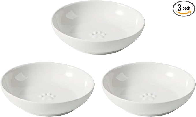 Havniva Ceramic Cat Food Bowls, Shallow Cat Dishes for Indoor Cats Set of 3 | Wide Opening, 5.6” Ceramic Cat Bowls, Cat Plates for Wet & Dry Food, Non-slip Rubber Base, Whisker Friendly Cat Bowl by Havniva