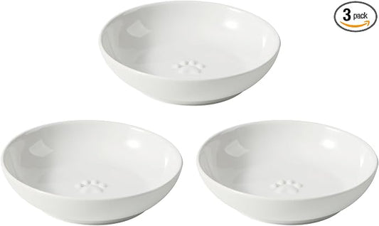 Havniva Ceramic Cat Food Bowls, Shallow Cat Dishes for Indoor Cats Set of 3 | Wide Opening, 5.6” Ceramic Cat Bowls, Cat Plates for Wet & Dry Food, Non-slip Rubber Base, Whisker Friendly Cat Bowl by Havniva