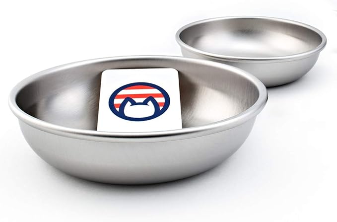 Stainless Steel Cat Bowls for Food & Water by Americat – Made in USA – Dishwasher Safe, Human Grade, Whisker Friendly Dishes (2 Bowls) by AmericatCompany