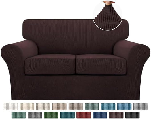 Turquoize 3 Piece Sofa Covers for 2 Cushion Couch Sofa Slipcover Soft Couch Cover for Dogs-Washable Sofa Furniture Covers with 2 Individual Cushion Covers, Thick Jacquard Fabric (Loveseat, Brown) by Turquoize