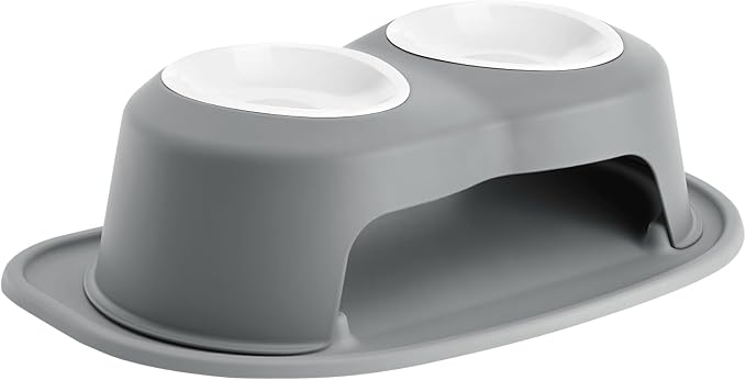 WeatherTech Double High Pet Feeding System w/Plastic Dog/Cat Bowls - 6" High Stand Dark Grey (PDHC3206DGDG) by WeatherTech