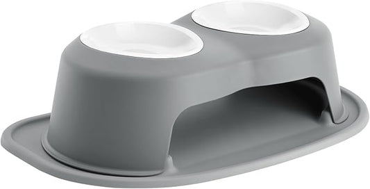 WeatherTech Double High Pet Feeding System w/Plastic Dog/Cat Bowls - 6" High Stand Dark Grey (PDHC3206DGDG) by WeatherTech