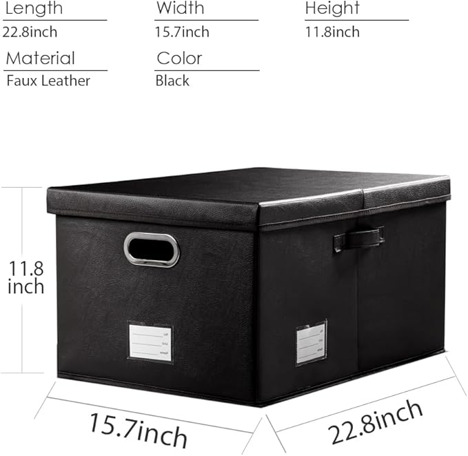 PRANDOM Collapsible Storage Box with Lid [1-Pack] Leather Fabric Foldable Storage Bin Organizer Container Basket Cube with Cover for Home Bedroom Closet Office Nursery Black (22.8X15.7X11.8) - Image 5