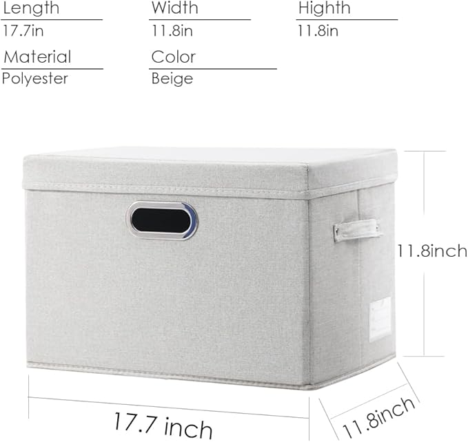 PRANDOM Large Collapsible Storage Containers with Lids [5-Pack] Fabric Foldable Storage Bins Boxes Organizer Baskets Cube with Cover for Home Bedroom Closet Office Beige(17.3x11.8x11.8) - Image 4