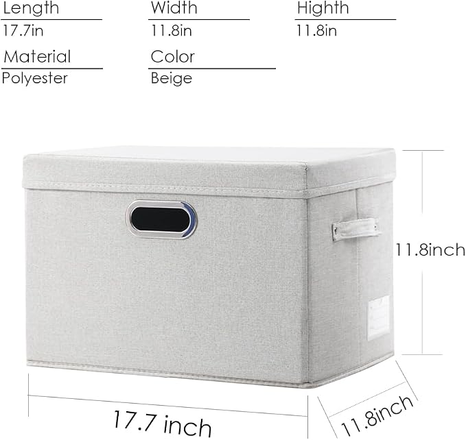 PRANDOM Large Collapsible Storage Bins with Lids [3-Pack] Fabric Foldable Storage Boxes Organizer Containers Baskets Cube with Cover for Home Bedroom Closet Office Beige(17.3x11.8x11.8) - Image 4