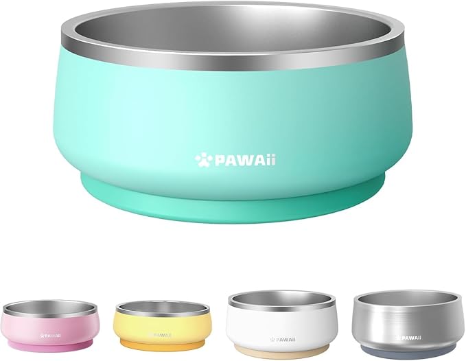 Pawaii Dog Bowl, 68 oz Stainless Steel Food and Water Bowl, ID Tag, 1 Pack | Double-Wall Design,Non-Slip Rubber Base,Dishwasher Safe,Smooth Open Design, Not a Slow Feeder,Easy-Rinse Interior by Pawaii