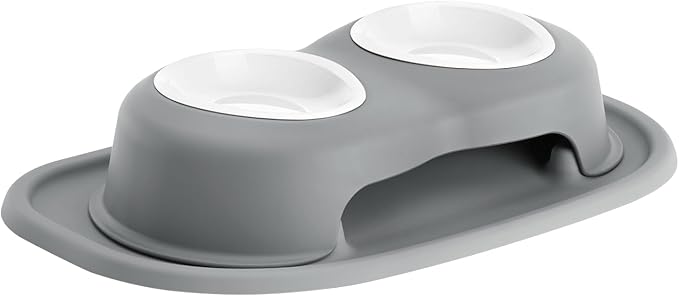 WeatherTech Double High Pet Feeding System w/Plastic Dog/Cat Bowls - 3" High Stand Dark Grey (PDHC0803DGDG) by WeatherTech