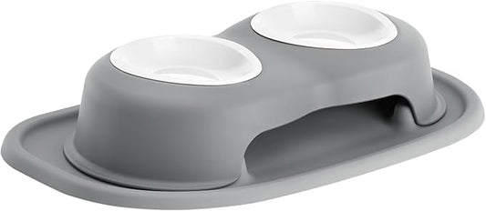 WeatherTech Double High Pet Feeding System w/Plastic Dog/Cat Bowls - 3" High Stand Dark Grey (PDHC0803DGDG) by WeatherTech
