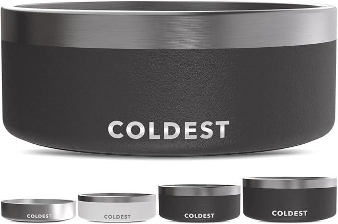 Coldest Dog Bowl - Anti Rust Metal, Non Slip, 3 Layers Insulated Stainless Steel Dog Bowls - Spill Proof & Heavy Duty - Water Bowl for Dogs, Cats & Pets, Dish Washer Safe (64 oz, Stealth Black) by Coldest