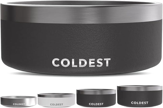 Coldest Dog Bowl - Anti Rust Metal, Non Slip, 3 Layers Insulated Stainless Steel Dog Bowls - Spill Proof & Heavy Duty - Water Bowl for Dogs, Cats & Pets, Dish Washer Safe (64 oz, Stealth Black) by Coldest