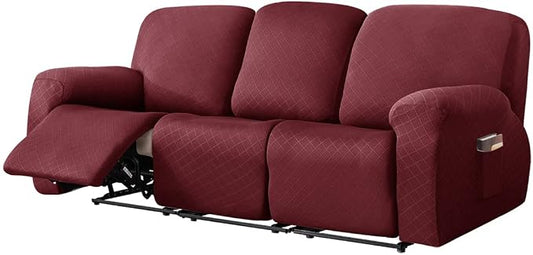vctops Diamond Recliner Sofa Covers 8-Pieces Stretch Large Couch Covers for 3 Seats Reclining Slipcovers Soft Solid Furniture Protector (Wine Red,3 Seat) by vctops