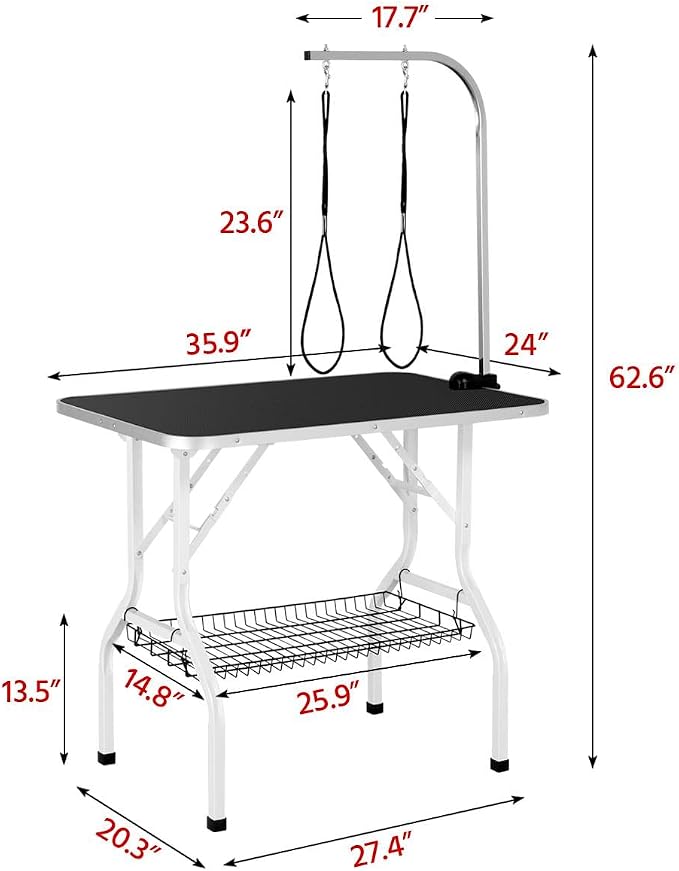 Yaheetech 36'' Dog Grooming Table, Pet Foldable Grooming Table w/Double Loops/Mesh Tray/Adjustable Arm, Black - Image 3