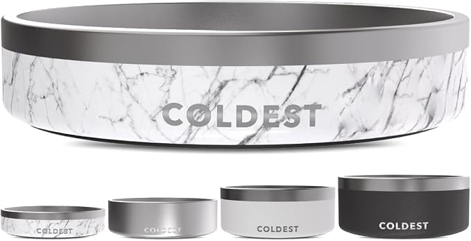 Coldest Dog Bowl - Anti Rust Metal, Non Slip, 3 Layers Insulated Stainless Steel Dog Bowls - Spill Proof & Heavy Duty - Water Bowl for Dogs, Cats & Pets, Dish Washer Safe (21 oz, Carrara Marble) by Coldest
