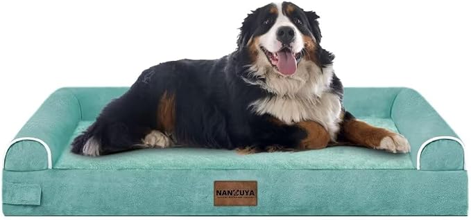 NANUYA Orthopedic Dog Bed for Jumbo Dogs, 53 x 42 Inch, Aqua Blue | Egg crate foam for joint support, 3-sided bolster pet sofa, waterproof lining, washable cover, and non-skid base - Image 8