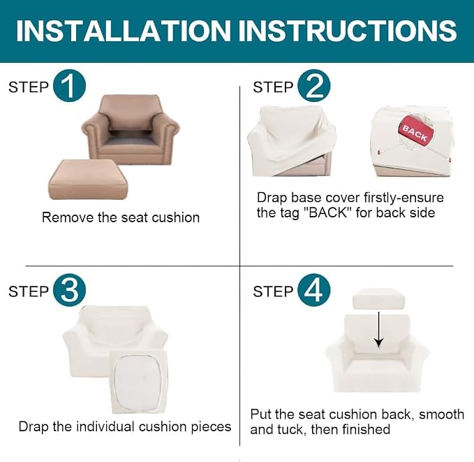 Turquoize 2 Piece Chair Covers Armchair Slipcovers for Living Room Armchair Sofa Cover with Individual Cushion Covers Feature Jacquard Fabric (Chair, Porcelain White) - Image 6
