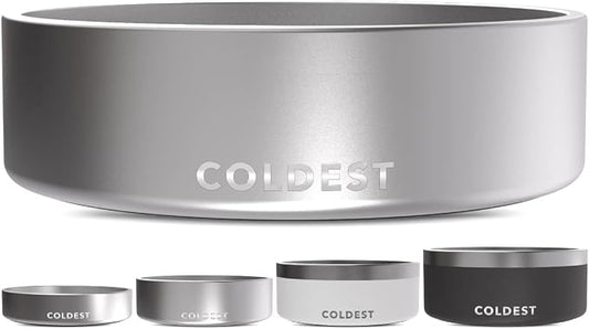 Coldest Dog Bowl - Anti Rust Metal, Non Slip, 3 Layers Insulated Stainless Steel Dog Bowls - Spill Proof & Heavy Duty - Water Bowl for Dogs, Cats, Dish Washer Safe (42 oz, Polished Stainless Steel) by Coldest