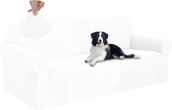 U-NICE HOME Oversized Stretch Couch Cover Slipcover, Ivory White | 3 Cushion Sofa, 1-Piece Sofa cover, Washable, Pet friendly, Furniture protector, Polyester Spandex Jacquard fabric by U-NICEHOME