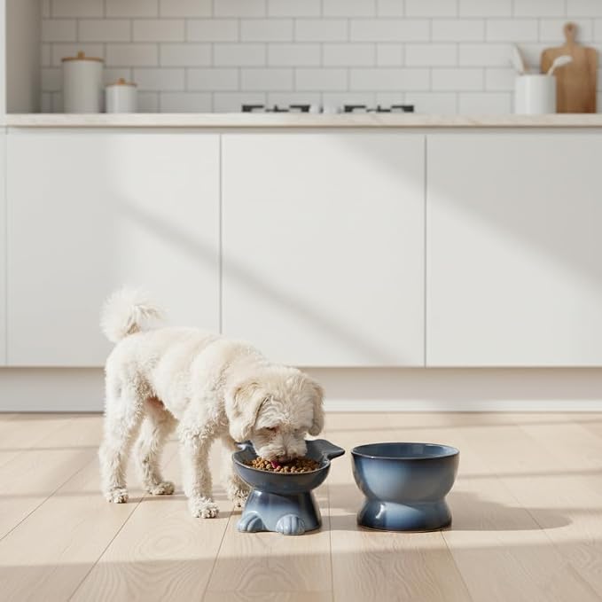 Nihow Dog Food & Water Bowls: Elevated Ceramic Bowls for Medium/Small Dog | Food Safe Raised Puppy Bowls - Gray Pet Bowl for Protecting Pet's Spine (Set of 2) - Image 5