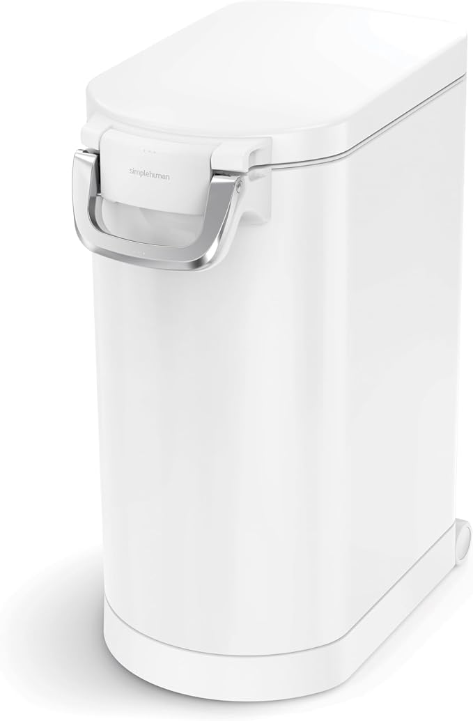 simplehuman Large Pet Food Storage Container, Holds 30-35 lb / 14-16 kg of Dry Dog Food, Cat Food, or Bird Seed, Airtight Lock-Tight Lid with Magnetic Scoop, BPA-Free, White Steel by Unknown