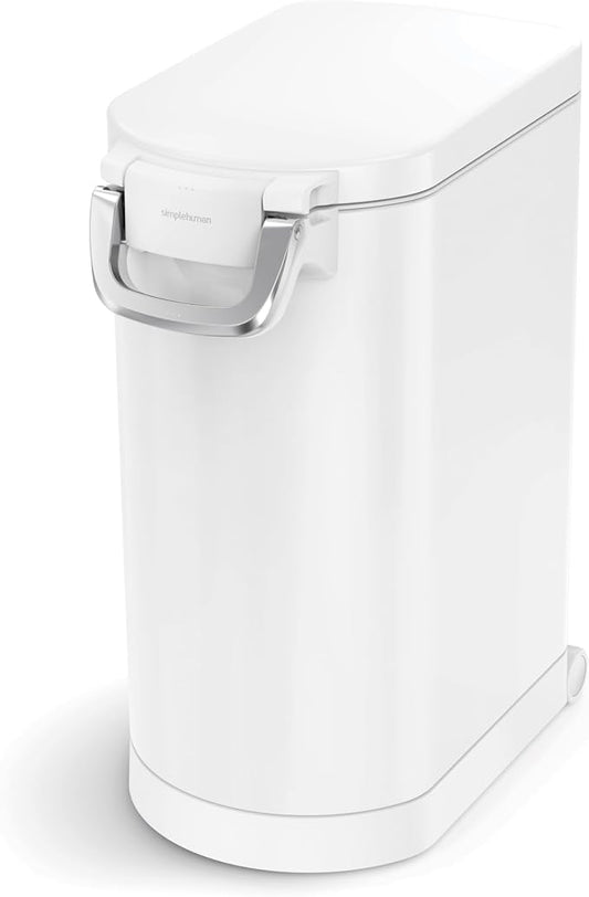 simplehuman Large Pet Food Storage Container, Holds 30-35 lb / 14-16 kg of Dry Dog Food, Cat Food, or Bird Seed, Airtight Lock-Tight Lid with Magnetic Scoop, BPA-Free, White Steel by Unknown