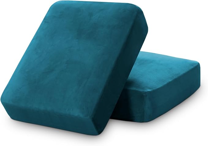 PrinceDeco Stretch Velvet Couch Cushion Covers, Soft Cushion Slipcover for Chair Loveseat Sofa Cushion Furniture Protector Seat Cushion Sofa Cover(Each Width Up to 29.5" Deep Teal) by PrinceDeco