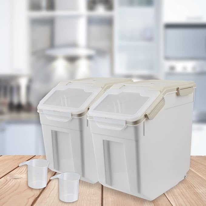 Large Flour Storage Container Bin 25lb, 4Pack Airtight Rice Storage Containers with Wheels Seal Locking Lid, BPA Free with Measuring Cup&Scoop for Flour, Rice, Grain(Gray) - Image 6