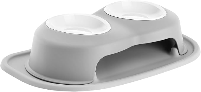 WeatherTech Double High Pet Feeding System w/Plastic Dog/Cat Bowls - 4" High Stand Light Grey (PDHC1604LGLG) by WeatherTech