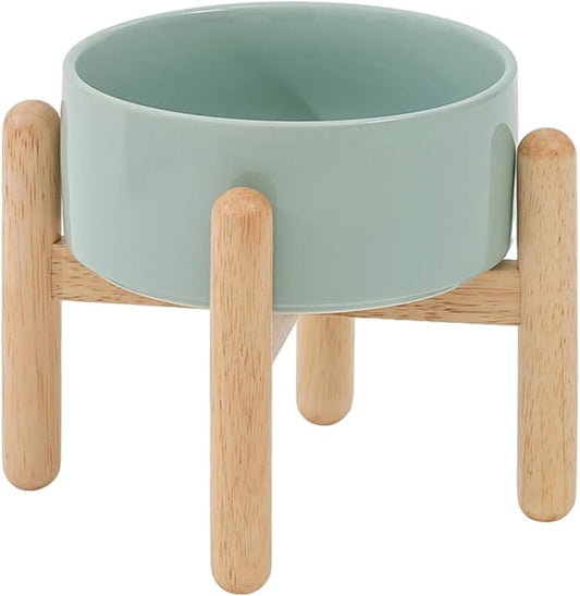 Havniva Elevated Dog Bowls Ceramic Dog Bowls with Stand, Dog Food Bowl | 6.1” Raised Dog Bowls with Non-Slip Wood Stand, Dog Food and Water Bowl Set, Dog Feeding Bowls for Small & Medium Dogs by Havniva