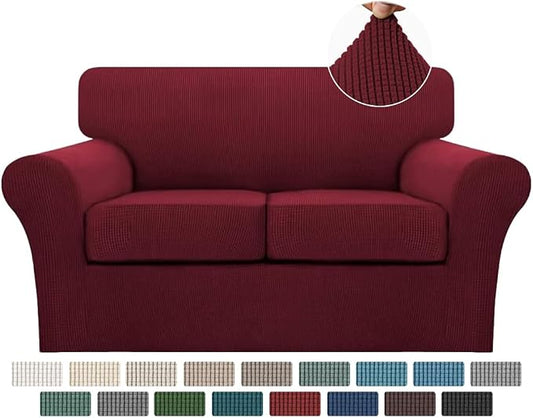 Turquoize 3 Piece Sofa Covers for 2 Cushion Couch Sofa Slipcover Soft Couch Cover for Dogs-Washable Sofa Furniture Covers with 2 Individual Cushion Covers, Thick Jacquard Fabric (Loveseat, Burgundy) by Turquoize