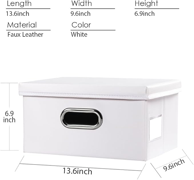 PRANDOM Collapsible Storage Box with Lid [1-Pack] Leather Fabric Foldable Storage Bin Organizer Container Basket Cube with Cover for Home Bedroom Closet Office Nursery White (13.6x9.6x6.9) - Image 5