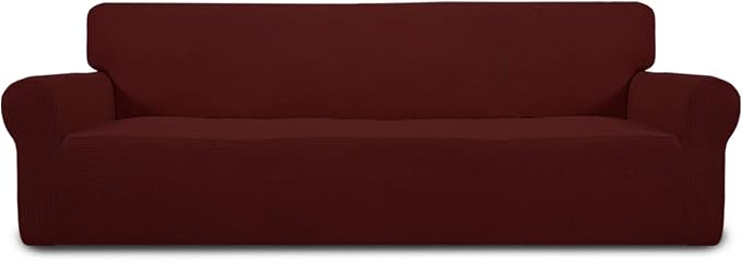 Easy-Going Stretch 4 Seater Oversized Sofa Couch Cover Wine | 1-Piece Extra X-large Sofa Cover Furniture Protector Couch Soft with Bottom for Kids, Spandex Jacquard by Easy-Going