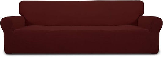 Easy-Going Stretch 4 Seater Oversized Sofa Couch Cover Wine | 1-Piece Extra X-large Sofa Cover Furniture Protector Couch Soft with Bottom for Kids, Spandex Jacquard by Easy-Going