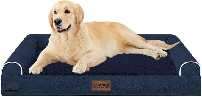 NANUYA Orthopedic Dog Bed for Large Dogs, 36 x 27 Inch, Navy Blue | Egg crate foam for joint support, 3-sided bolster pet sofa, waterproof lining, washable cover, and non-skid base - Image 8