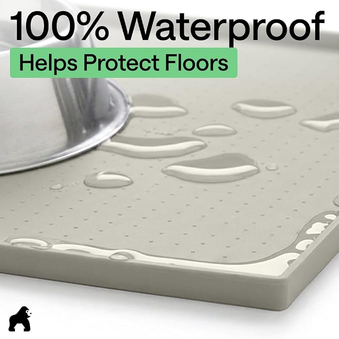 GORILLA GRIP 100% Waterproof Raised Edge BPA Free Silicone Pet Feeding Mat, Dog Cat Food Mats Contain Spills Protects Floors, Placemats for Cats, Dogs Water Bowl, Pets Accessories 23x15 Light Gray - Image 4
