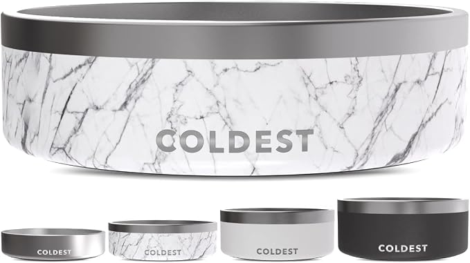 Coldest Dog Bowl - Anti Rust Metal & Non Slip Dog Bowls Large, Spill Proof Heavy Duty 3 Layers Insulated Dog Bowl - Food and Water Bowl for Dogs, Cats & Pets, Dishwasher Safe (42 oz, Carrara Marble) by Coldest