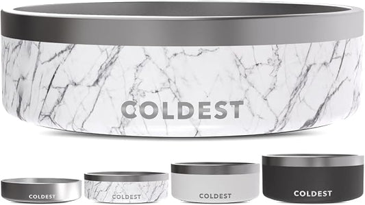 Coldest Dog Bowl - Anti Rust Metal & Non Slip Dog Bowls Large, Spill Proof Heavy Duty 3 Layers Insulated Dog Bowl - Food and Water Bowl for Dogs, Cats & Pets, Dishwasher Safe (42 oz, Carrara Marble) by Coldest