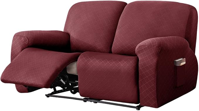 vctops Diamond Recliner Loveseat Slipcover 6-Pieces Stretch Dual Recliner Sofa Covers for 2 Seat Dual Reclining Loveseat Couch Soft Solid Furniture Protector (Wine Red,2 Seat) by vctops
