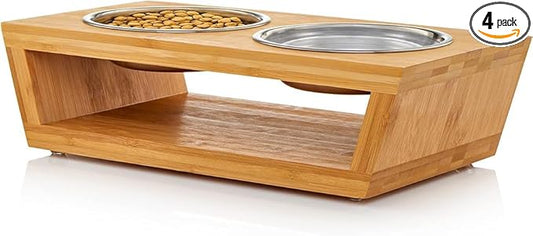 4" Tall Elevated Dog Bowls for Small Dogs, Food and Water Bowl Set by Pawfect Pets (Natural Bamboo) by PawfectPets