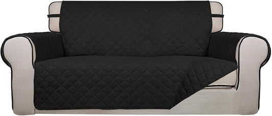 PureFit Reversible Quilted Couch Covers for Dogs Loveseat Sofa Cover 54" | Black/Black, Water Resistant Couch Protector, Washable Pet Couch Cover with Non Slip and Elastic Straps For Kids by PureFit